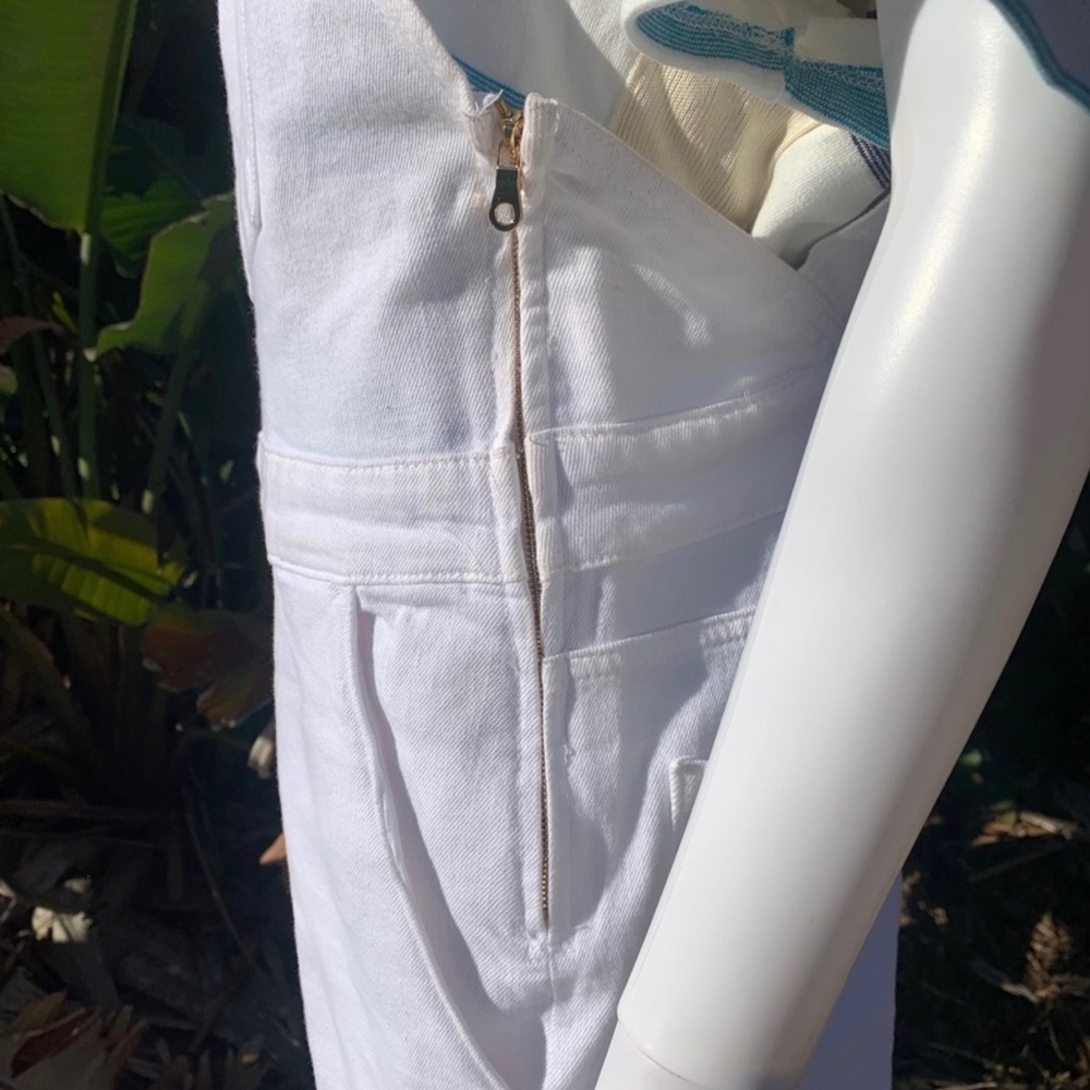 💋NWT FRAME Palazzo Denim Short Zip White Overalls - Picture 13 of 15